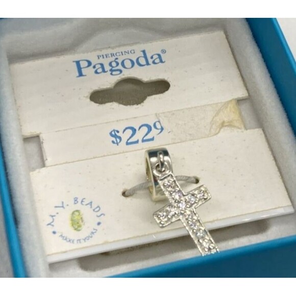 Piercing Pagoda M.Y. Beads PGDA Cross CZ‎ Charm Thailand Sterling 925 Silver - Picture 1 of 9